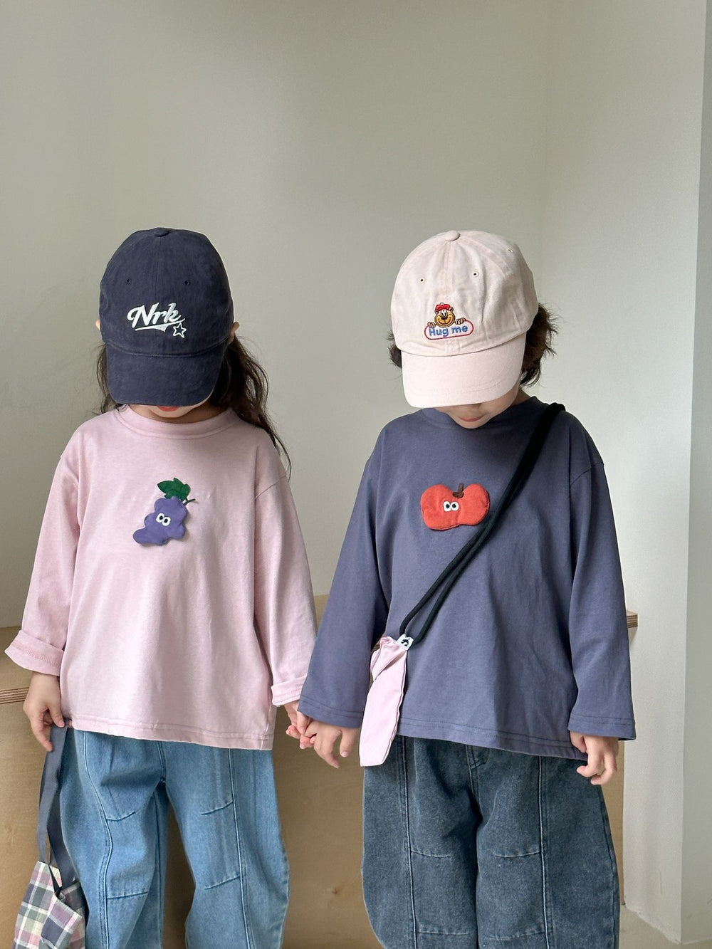 Longsleeve met 3D - Fruity Friends Unisex, Roze/Grijs, Katoen, Maat 0-8 jaar