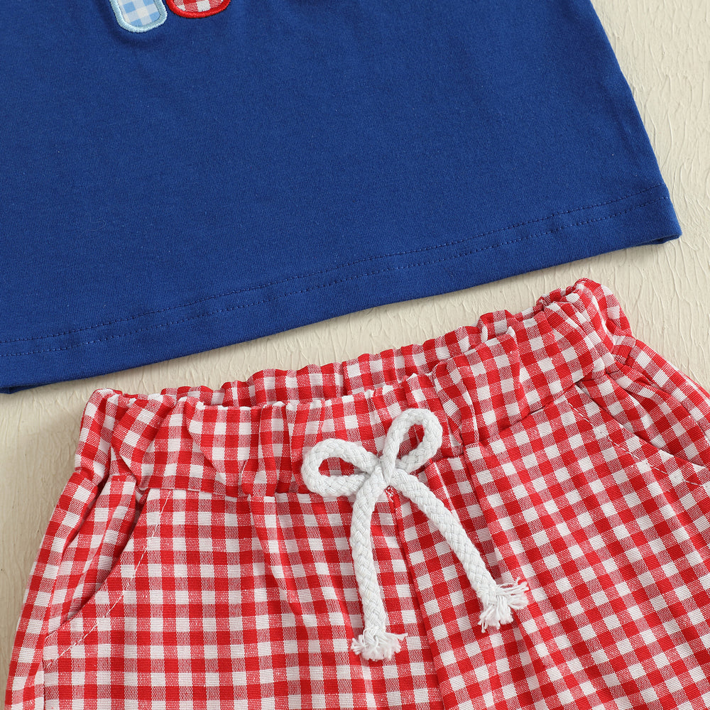 ToolTime Zomerset Jongens | T-shirt met Gereedschap & Ruitjes Short | 6mnd–4jr | Katoen & Polyester | Blauw & Rood