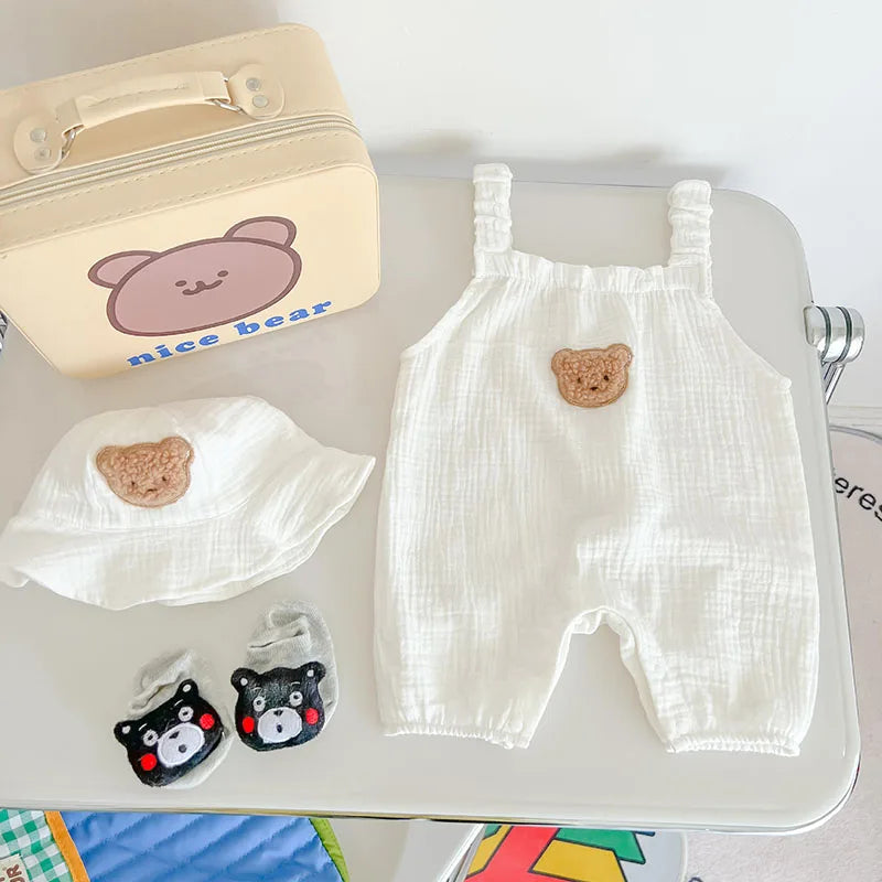 Baby Bear Setje – Ademend Zomer Rompertje met Zonnehoedje voor Baby’s 3-24 maanden