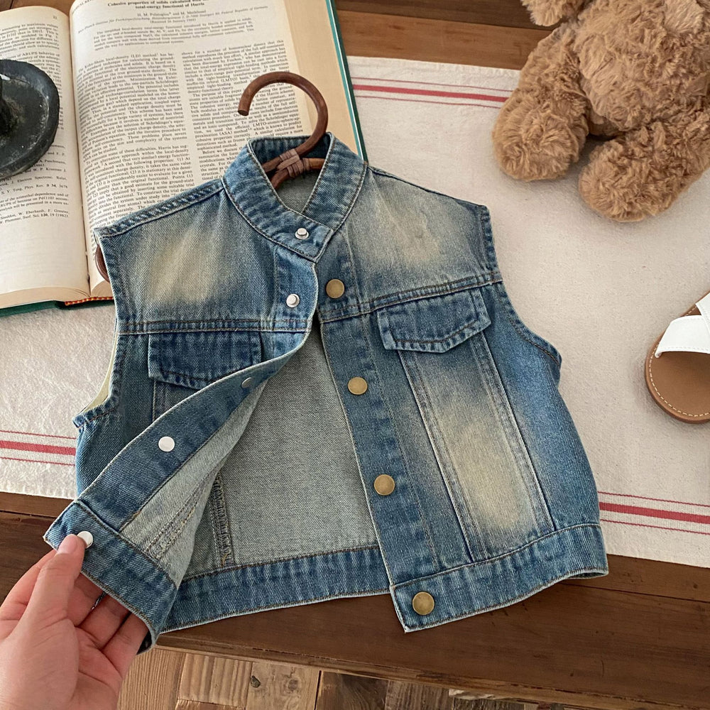 Spijkergilet met Vintage Wassing - Denim Rebel Unisex, Blauw, Katoen, Denim, Maat 0-6 Jaar