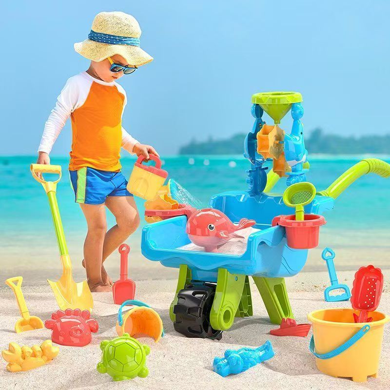 Sandino Zand & Strand Speelset – 22-delig Buitenspeelgoed met Kruiwagen voor Kinderen 2-6 Jaar – Zandbak & Tuinset