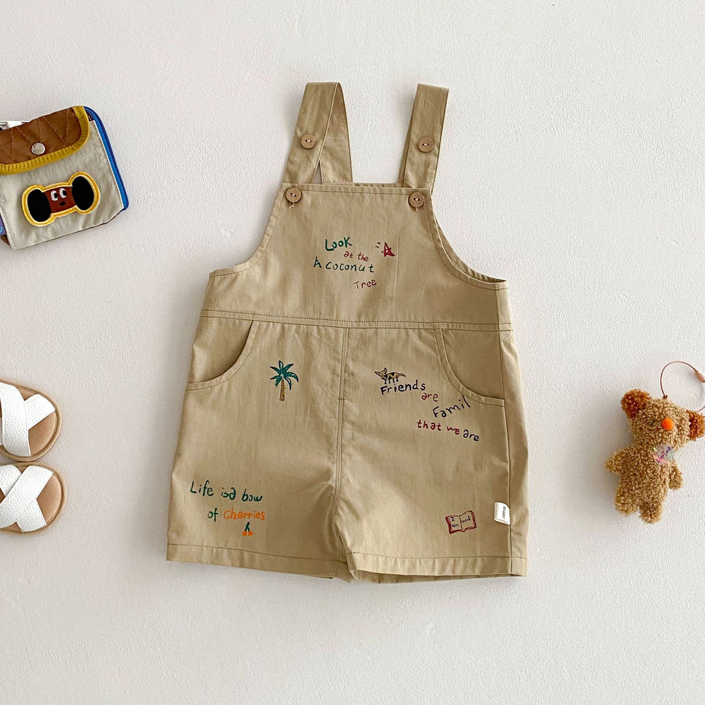 Tuinbroek met Palmbomen - Baby Peuter Kleuter Kinderen Playsuit, Beige/Bruin, Katoen, Maat 0-5 Jaar