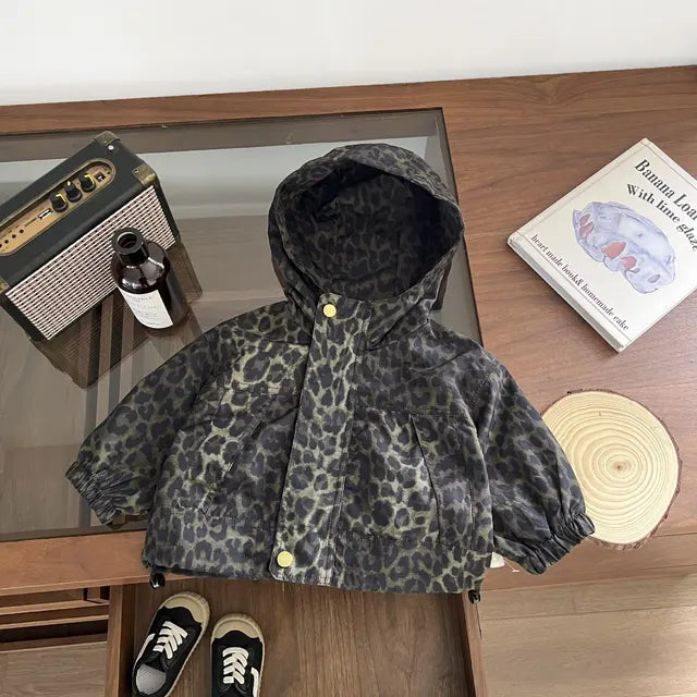 Windjas met Luipaard print en Capuchon - Savanna Meisjes, Bruin/Zwart, Polyester, Maat 0-5 Jaar-More For Mini
