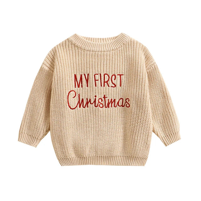 Kersttrui – Mijn Eerste Kerst Unisex, Groen/Rood/Khaki/Wit, Katoen, Maat 0-2 Jaar-More For Mini