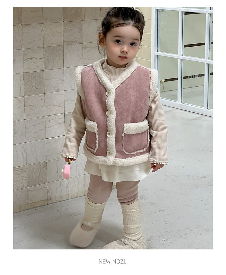 Teddy Gilet - CuddleChic Meisjes, Roze, Katoen, Maat 0-3 Jaar