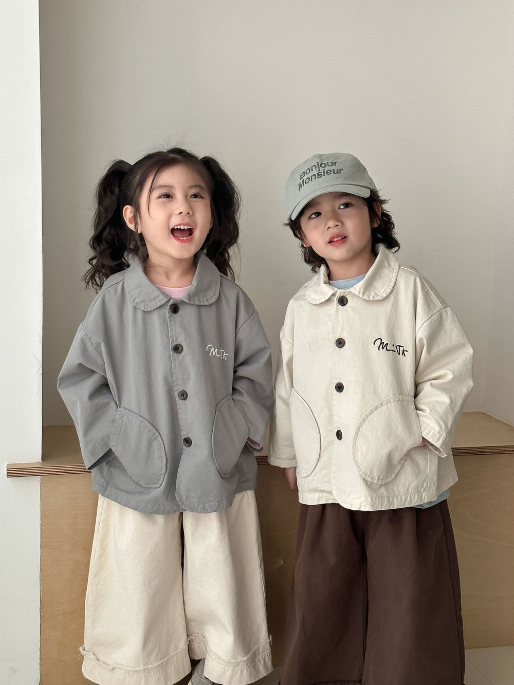 Jas - LittleUrban Unisex, Grijs/Beige, Katoen, Maat 0-8 Jaar