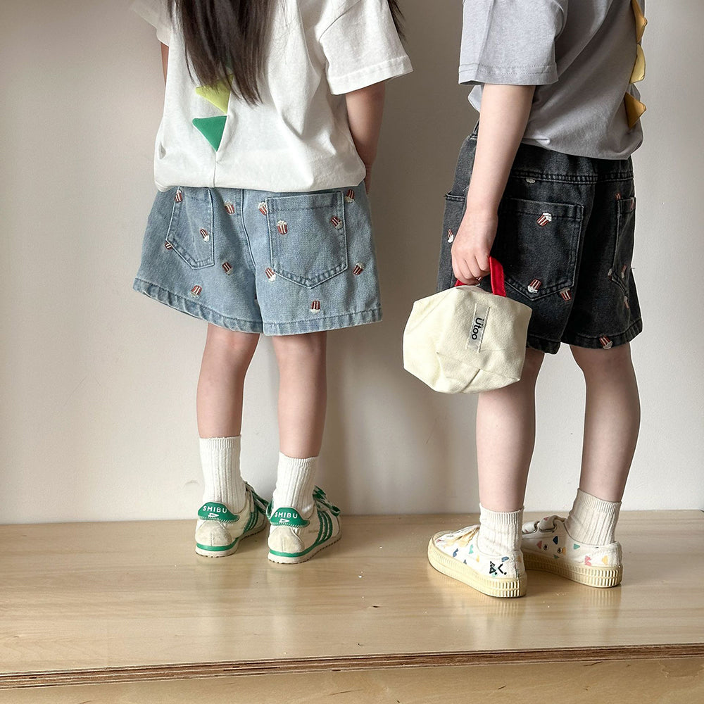 Korte Broek met Popcorn - Baby, Peuter, Kleuter, Kinderen - Blauw/Zwart, Katoen, Maat 0-8 Jaar