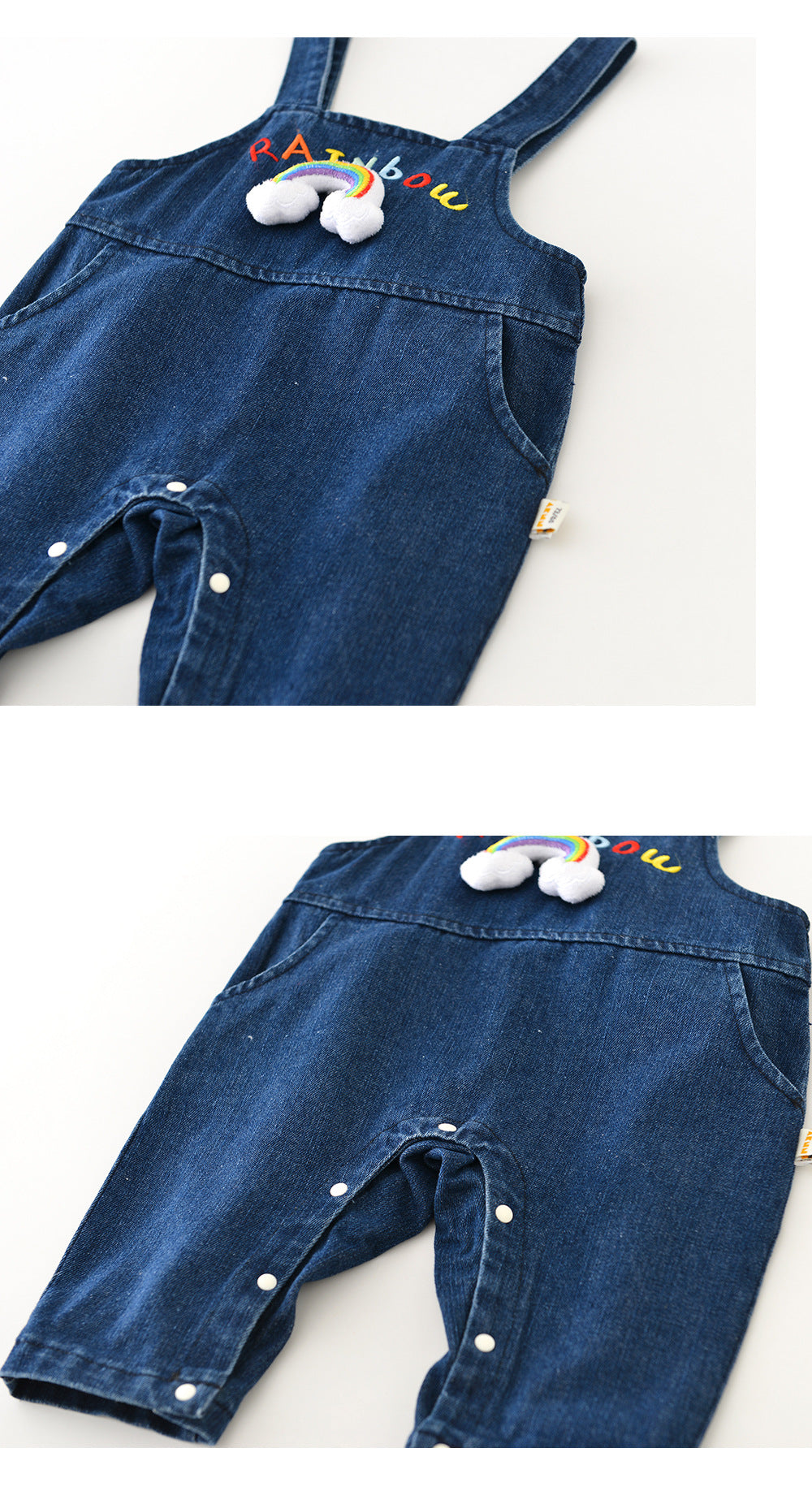 Tuinbroek met Regenboog - HappyHues Meisjes, Blauw, Katoen, Denim, Maat 0-3 Jaar