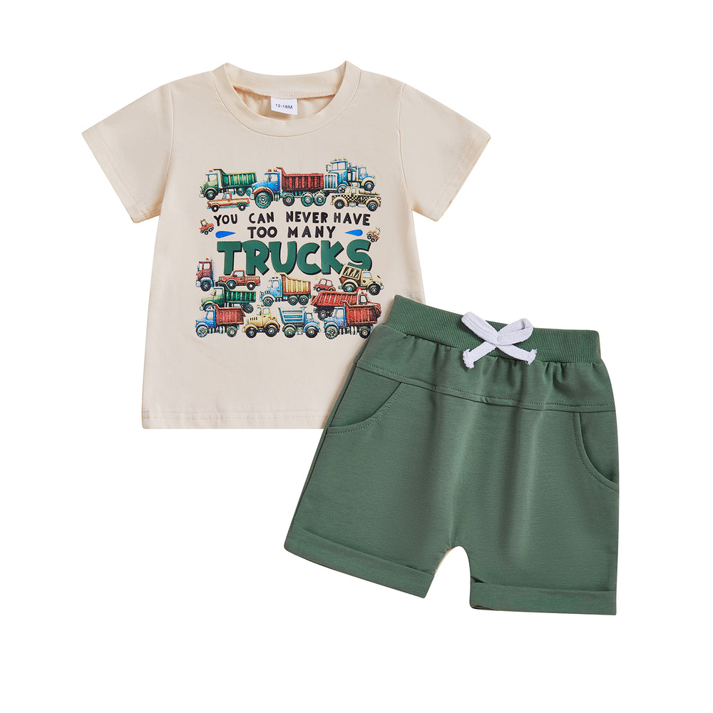 TruckPower Zomerset Jongens | T-shirt met Graafmachines & Short | Katoen & Spandex | 12mnd–5jr | Stoere Bouwvoertuig Outfit