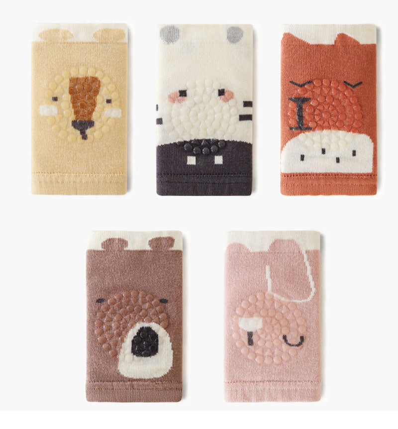 Kniebeschermer en Sokken Set - SnuggleStep Unisex, Geel/Bruin/Oranje/Roze/Wit, Katoen, Maat 0-5 Jaar