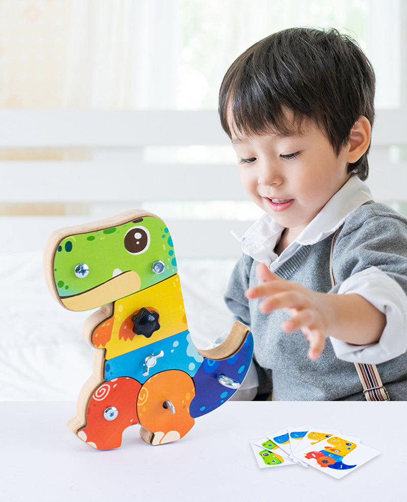 Houten dino bouwset kind | Educatief speelgoed 2+ jaar