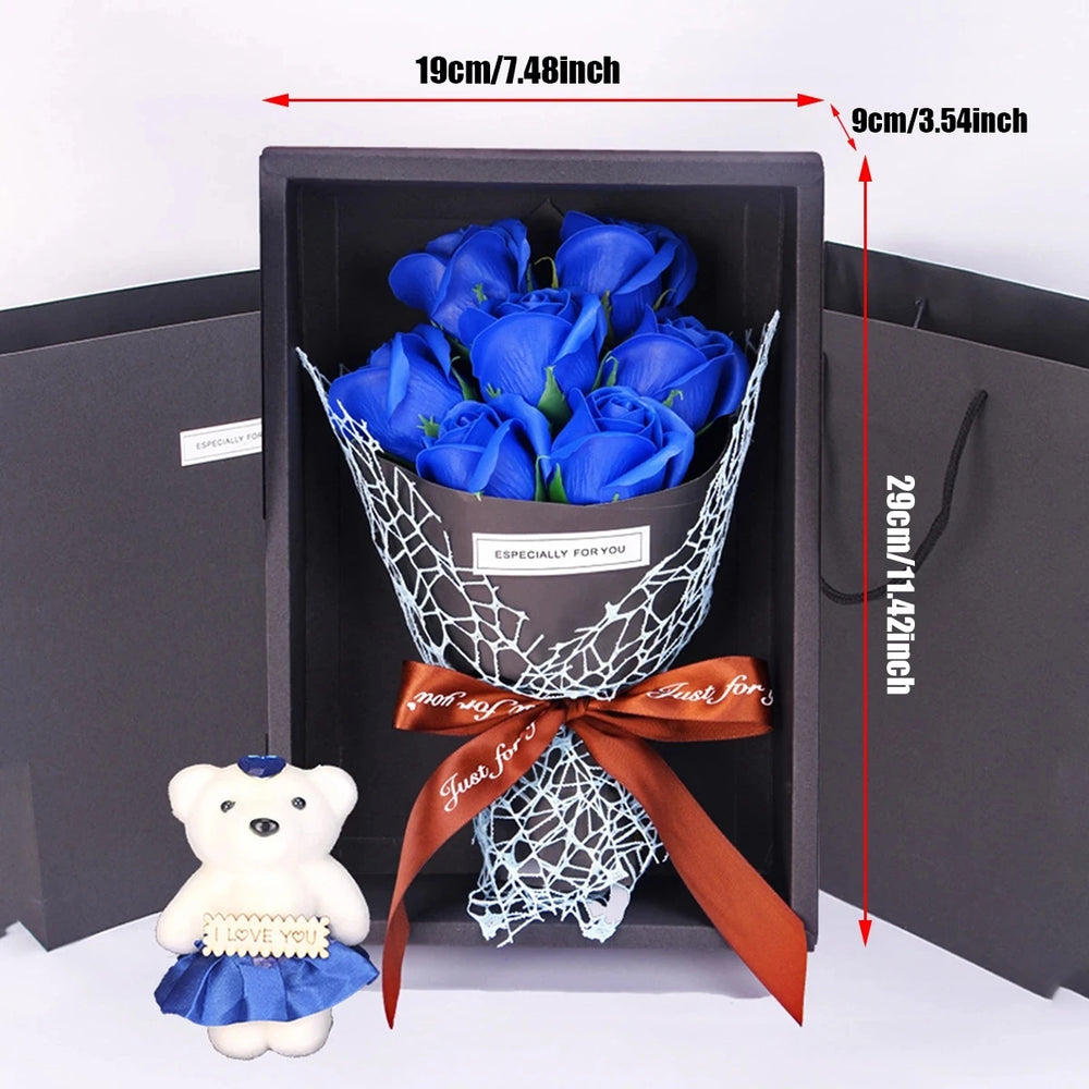 BloomCherish Zeeprozen Boeket met Beer – Luxe Cadeaubox voor Valentijn & Moederdag