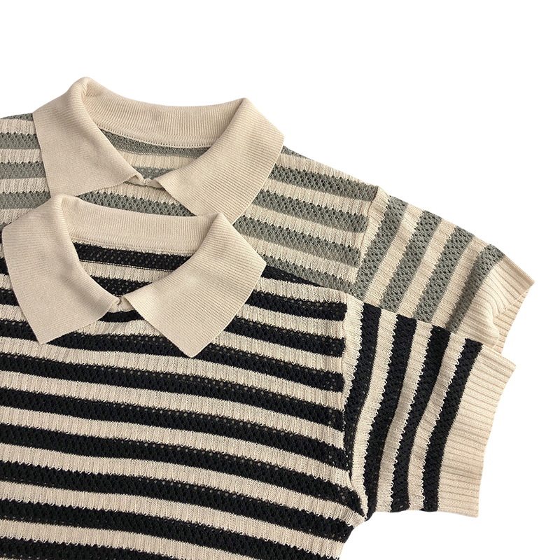 Livo Milo Gebreide Polo Trui Kind – Korte Mouw – Uniseks – Streepjes – 100% Katoen – 0-6 Jaar