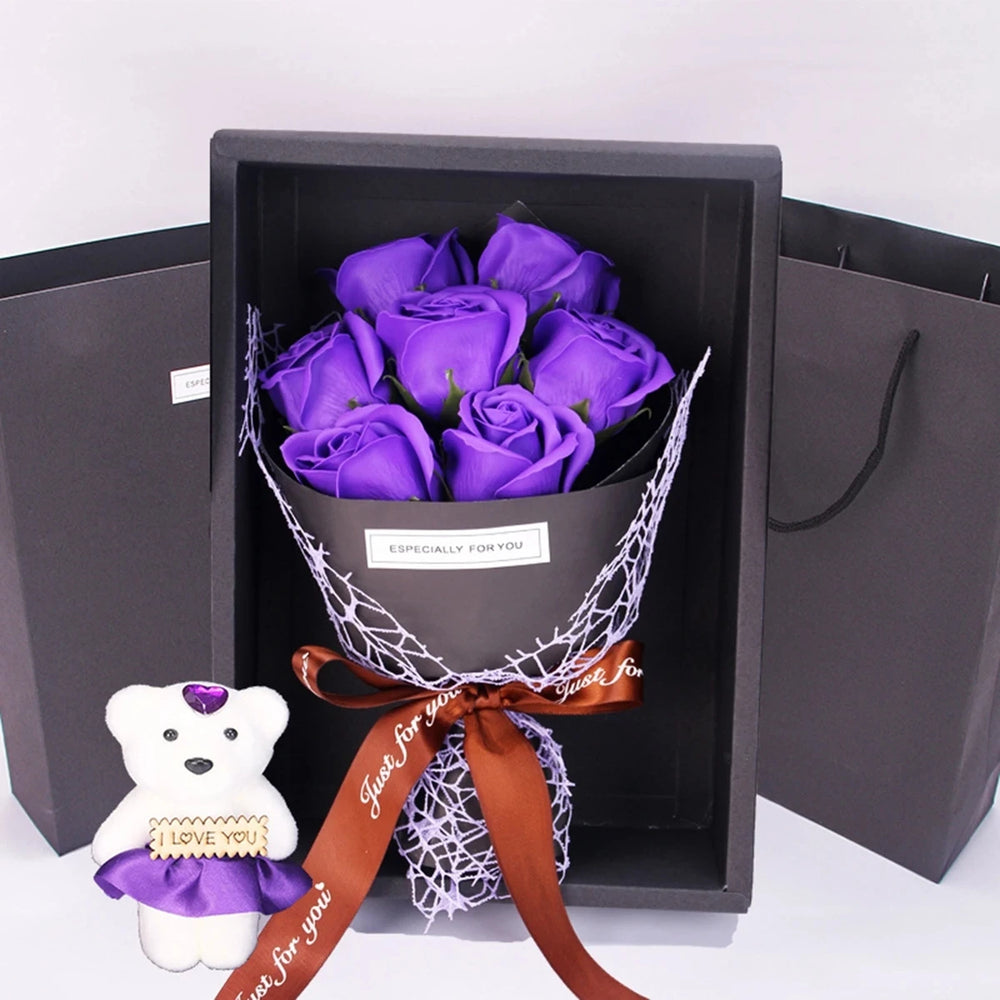 BloomCherish Zeeprozen Boeket met Beer – Luxe Cadeaubox voor Valentijn & Moederdag