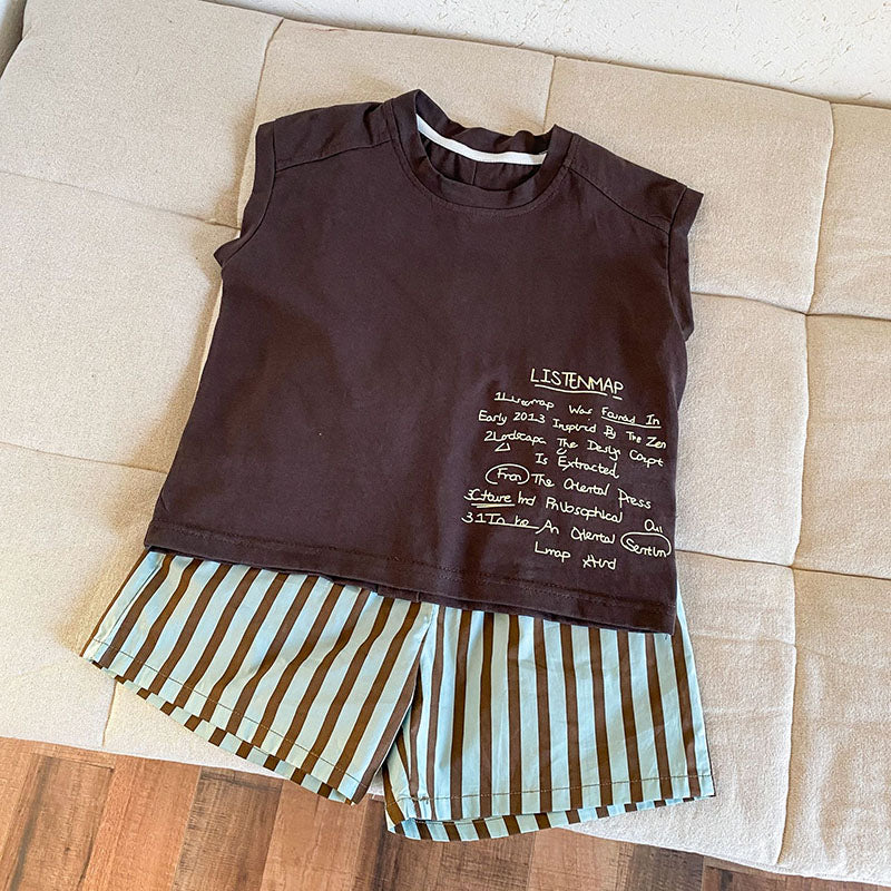 Zomer Kleding Set Gestreepte Korte Broek + T-shirt - Tula Unisex, Roze/Bruin, Katoen, Maat 0-8 Jaar