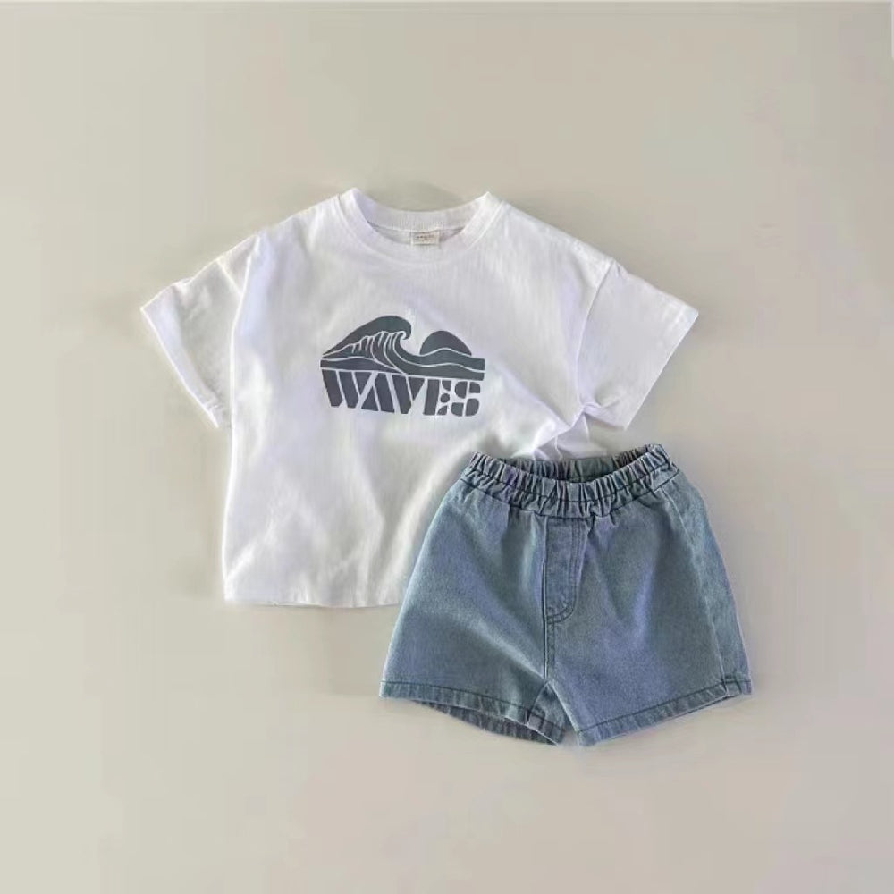 Korte Broek – DenimPlay Unisex, Zwart/Blauw/Lichtblauw, Katoen, Maat 0-3 Jaar