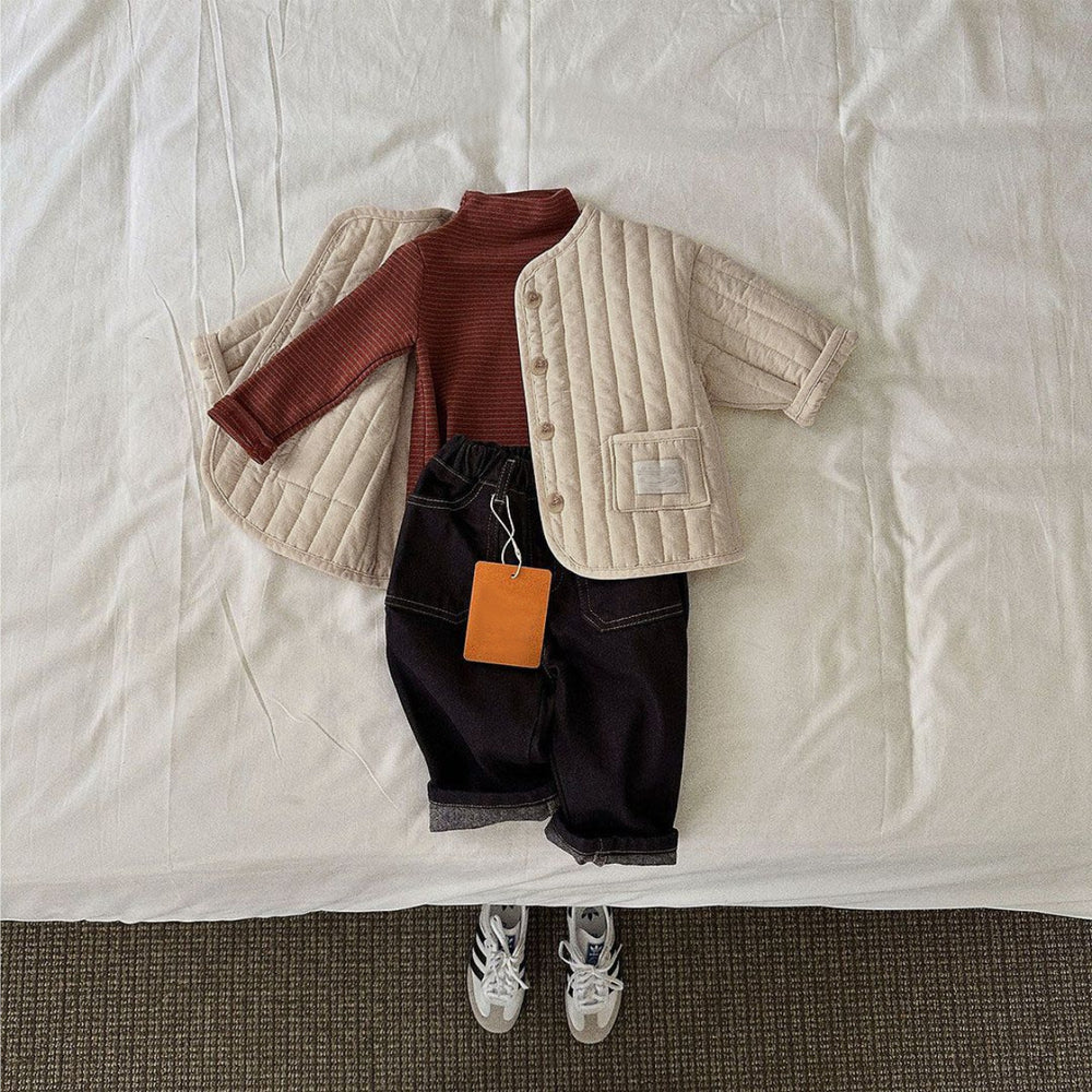 Gewatteerd Jasje - Mila & Finn Unisex, Blauw/Beige, Katoen, Maat 0-3 jaar