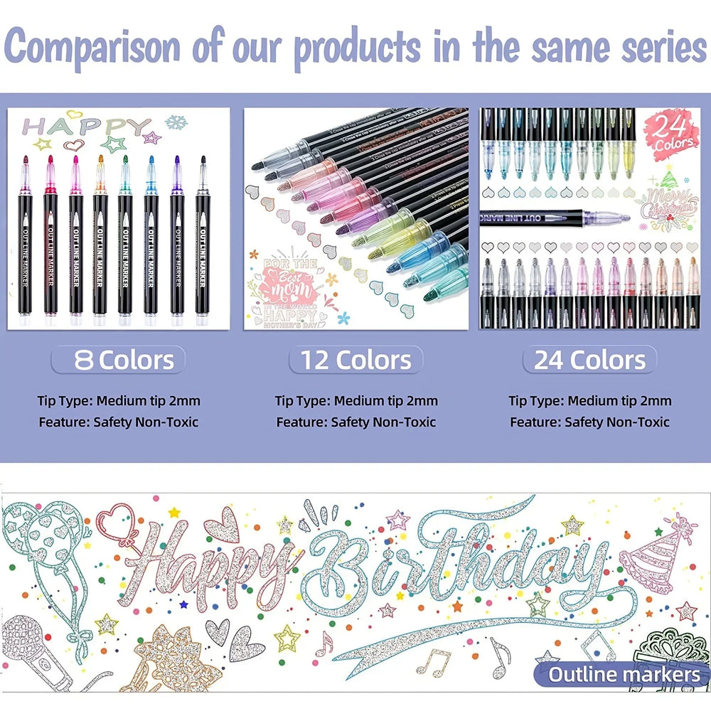 LuxeLine Spark Markers – Metallic Dubbele Lijn Stiften voor Creatieve Kunstwerken