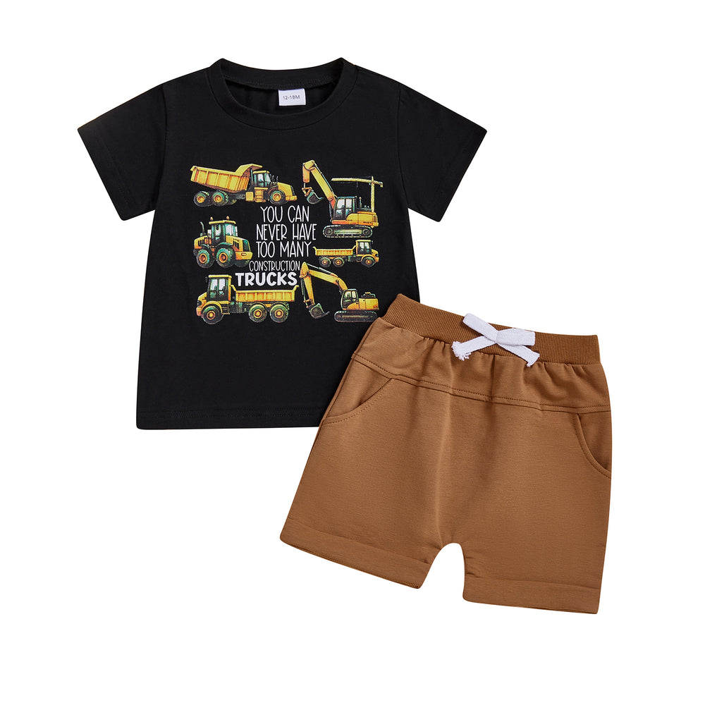 TruckPower Zomerset Jongens | T-shirt met Graafmachines & Short | Katoen & Spandex | 12mnd–5jr | Stoere Bouwvoertuig Outfit