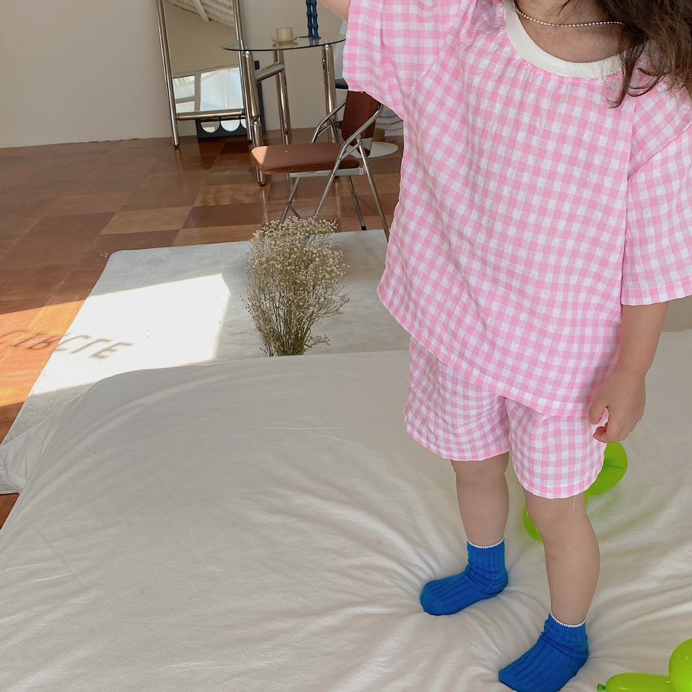 SunnyPixie Gingham Baby- & Kinder Zomerset – T-shirt & Short | Katoen | Maat 0–6 Jaar