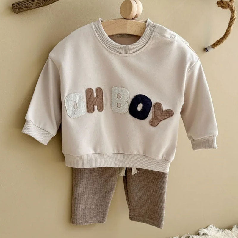 Kledingset Legging met Trui - LittleNomad Jongens, Beige/Bruin/Groen, Katoen, Maat 0-3 Jaar