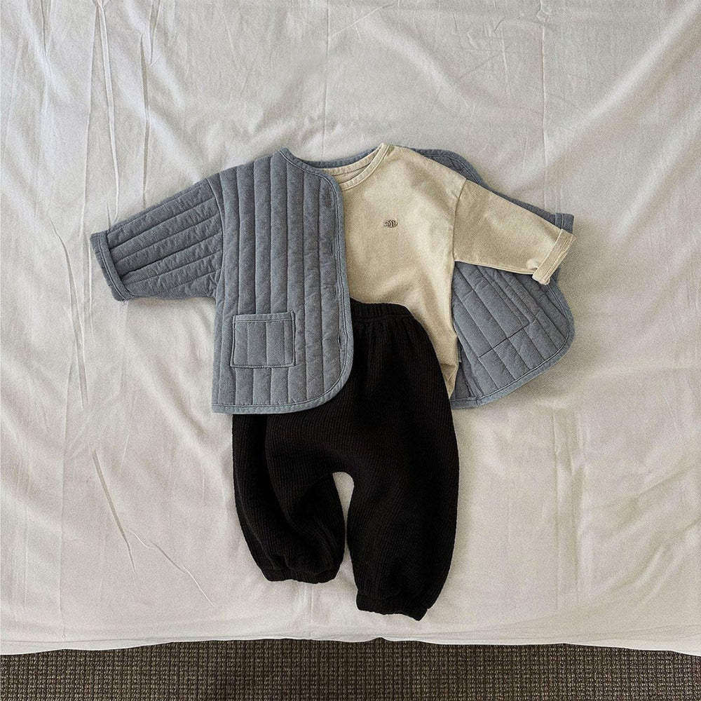 Gewatteerd Jasje - Mila & Finn Unisex, Blauw/Beige, Katoen, Maat 0-3 jaar