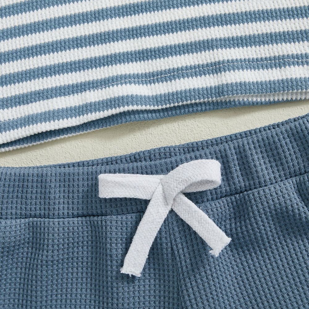 TeddyStripe Zomersetje Baby & Peuter | Polo & Short | Ademend Katoen | 6mnd-4jr | Bruin of Blauw Gestreept