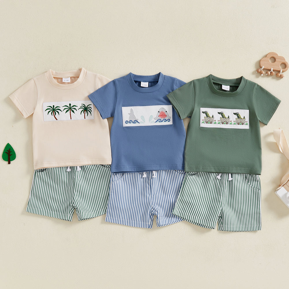 AdventurePrint Zomerset Baby & Peuter | Unisex T-shirt & Gestreepte Short | Zomeroutfit 0-4 Jaar | Katoen & Polyester