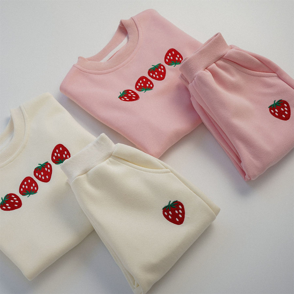 Joggingpak met Aardbeienprint - BerryBunch Meisjes, Roze/Wit, Katoen, 0-6 Jaar