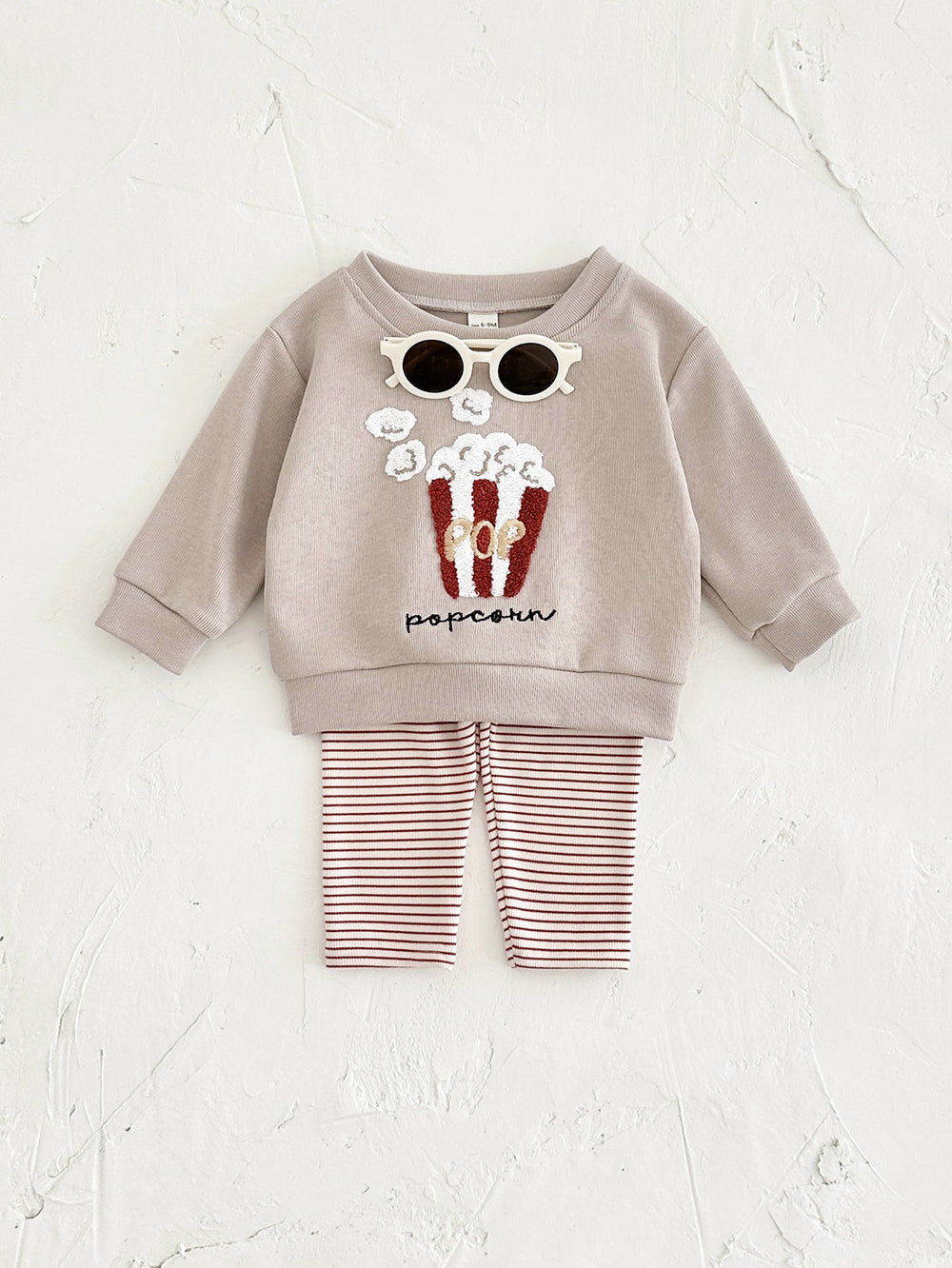 Kledingset Legging met Sweater Popcorn - Poppi Unisex, Beige, Katoen, Maat 0-3 Jaar
