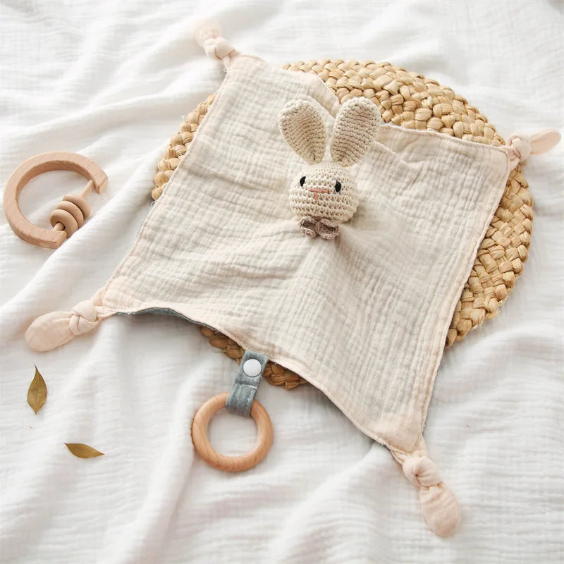 Knuffeldoekje voor Baby met Houten Bijtring en Rammelaar - 100% Katoen | Ideaal voor Doorkomende Tandjes & Comfort