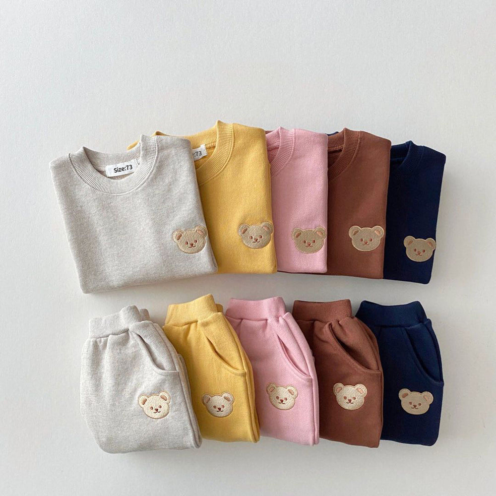 Joggingpak met Beer Embleem - Djibouti Unisex, Grijs/Roze/Geel/Blauw/Bruin, Katoen, Maat 0-4 Jaar-More For Mini