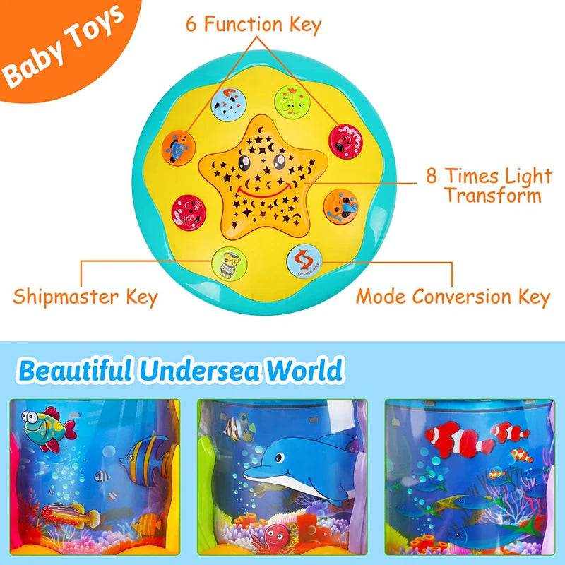Montessori Tummy Tijd Projector – Oceaan Wereld Projectie, Zintuiglijke Stimulatie, BPA-vrij, Draagbaar, Kalmerende Muziek & Natuurgeluiden-More For Mini