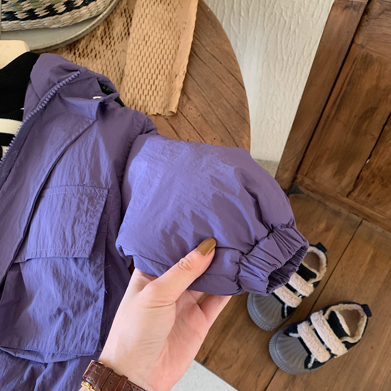 Windjas met Capuchon - Lilo Unisex, Zwart/Paars, Polyester, Maat 0-6 Jaar-More For Mini