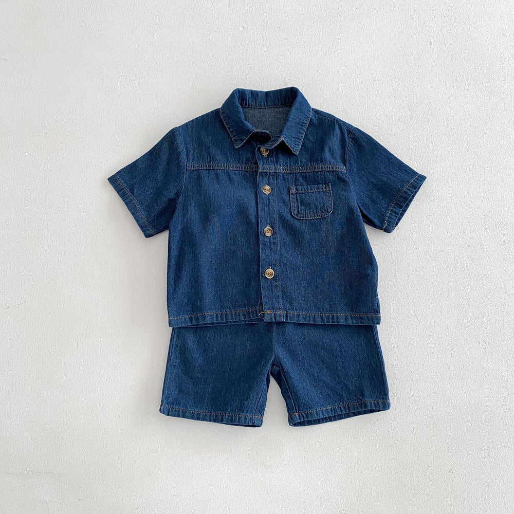 Denim Zomerset T-shirt Short - Baby Peuter Kleuter Kinderen, Blauw, Katoen, Maat 0-6 Jaar