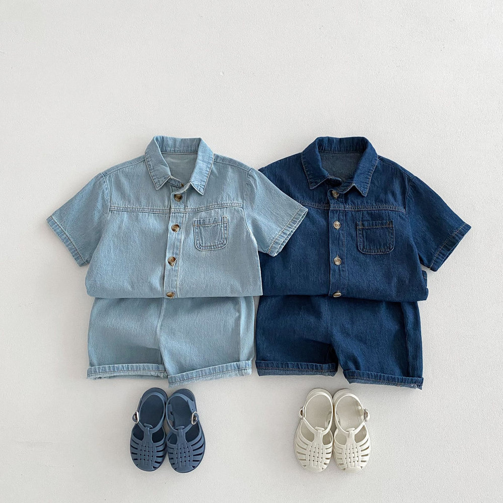Denim Zomerset T-shirt Short - Baby Peuter Kleuter Kinderen, Blauw, Katoen, Maat 0-6 Jaar