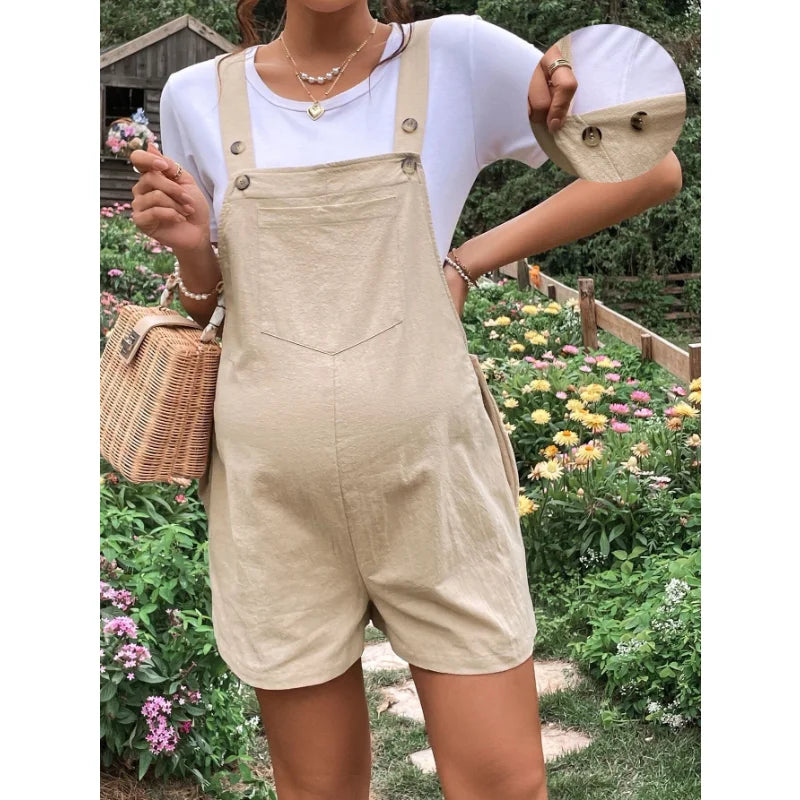 Zwangerschapsoverall Korte Tuinbroek van Katoen – Luchtige Zomer Positiekleding – Comfortabel voor Zwangere Vrouwen (S-XL)
