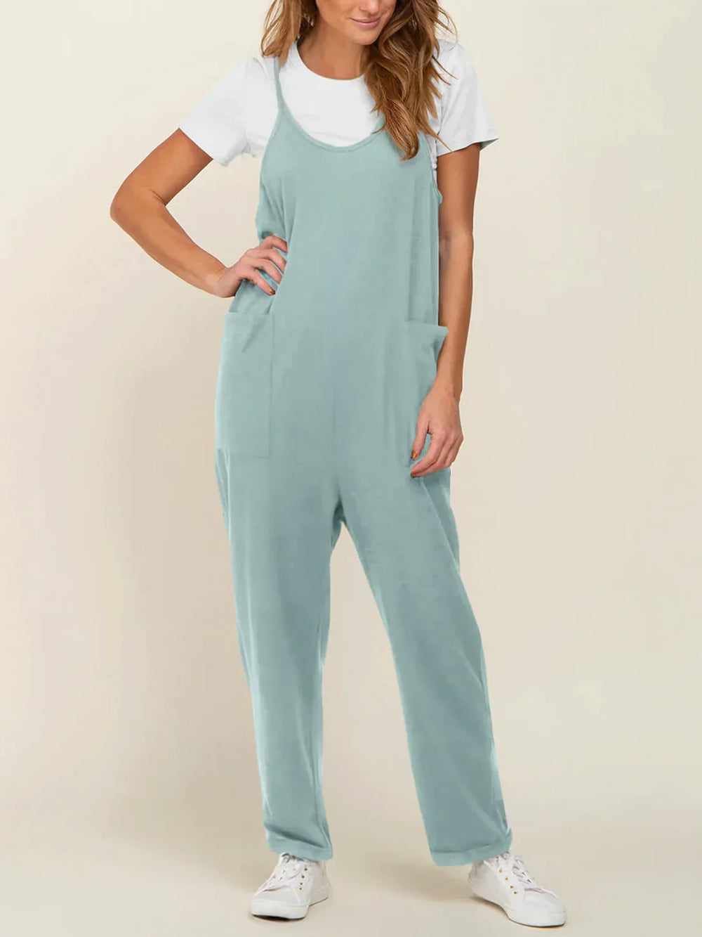 Zwangerschapsjumpsuit met grote zakken – loose fit, rekbare katoenmix | positiekleding