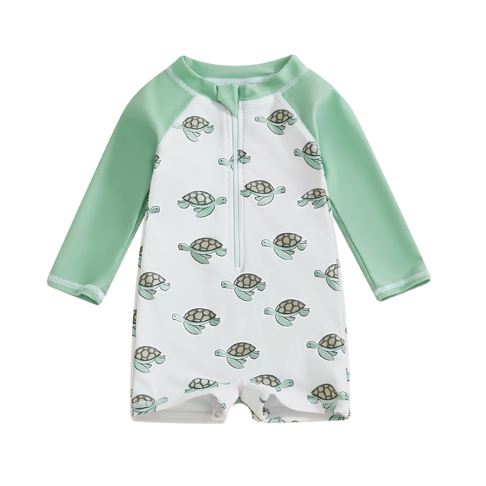 TurtlySafe Zwemromper Baby & Peuter | Lange Mouwen | UV-Bescherming | Schildpad, Palm of Boot Print | 3m-3jr