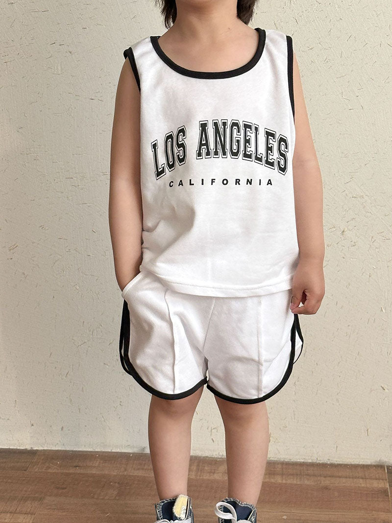Basketbal LA Kleding Set Korte Broek + Hemd - Baby Peuter Kleuter Kinderen, Bruin/Wit, Katoen, Maat 0-8 Jaar
