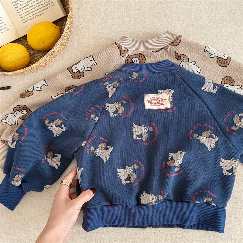Vest met Hondjesprint - PuppyPals Unisex, Blauw/Bruin, Katoen, 0-6 Jaar