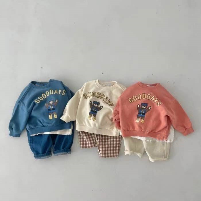 Sweater met Beerprint - GoodDays Unisex, Blauw/Oranje/Wit, Katoen, Maat 0-2 Jaar