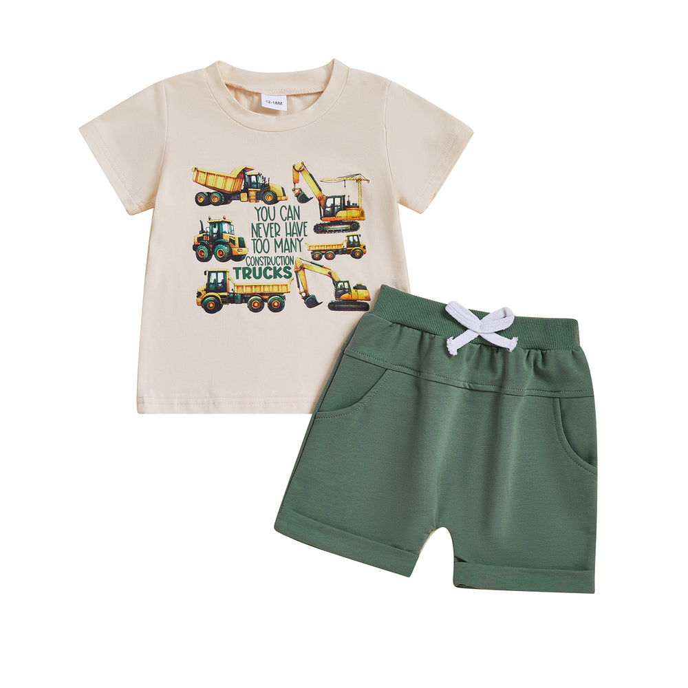 TruckPower Zomerset Jongens | T-shirt met Graafmachines & Short | Katoen & Spandex | 12mnd–5jr | Stoere Bouwvoertuig Outfit