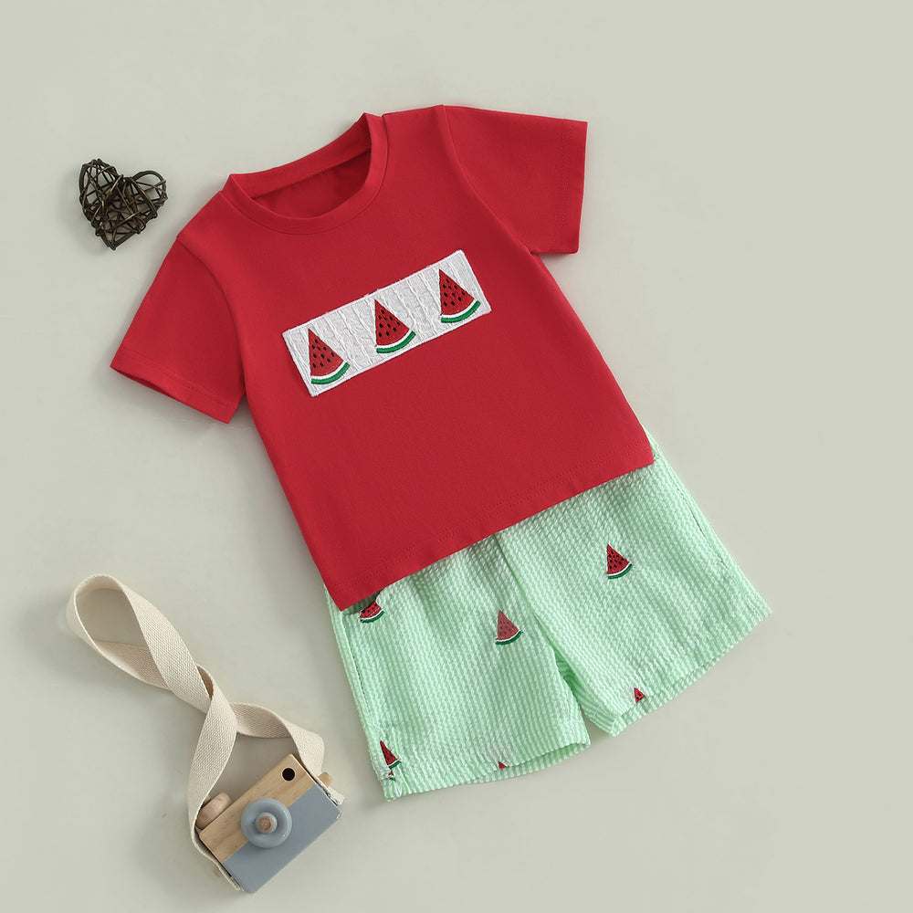 Watermeloen Zomerset Baby & Peuter | Unisex T-shirt & Korte Broek | Fruitprint Outfit 6mnd–4jr | Katoen & Polyester