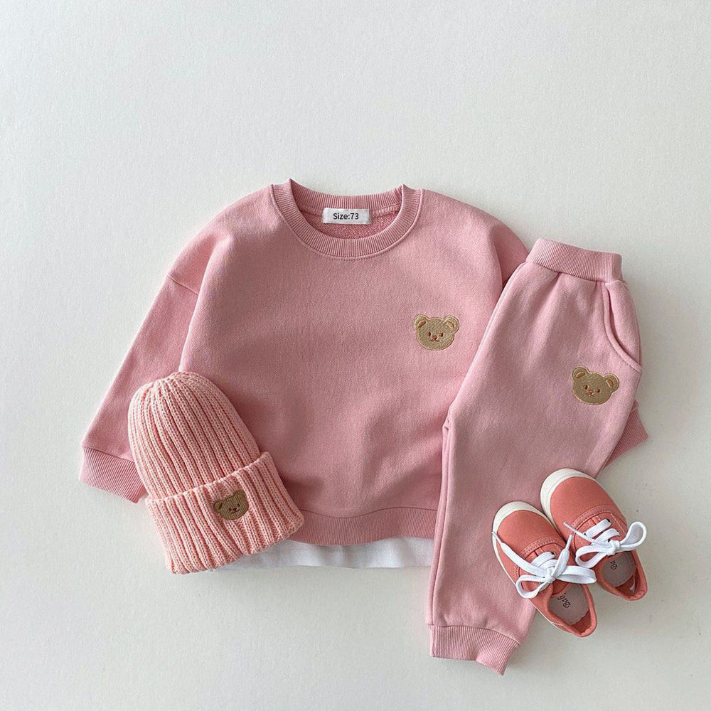 Joggingpak met Beer Embleem - Djibouti Unisex, Grijs/Roze/Geel/Blauw/Bruin, Katoen, Maat 0-4 Jaar-More For Mini