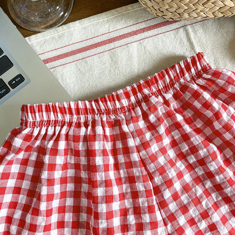 Geblokte Korte Broek - Gigi Peuter Kleuter Kinderen, Groen/Zwart/Geel/Rood/Roze/Blauw, Katoen, Maat 1-7 Jaar