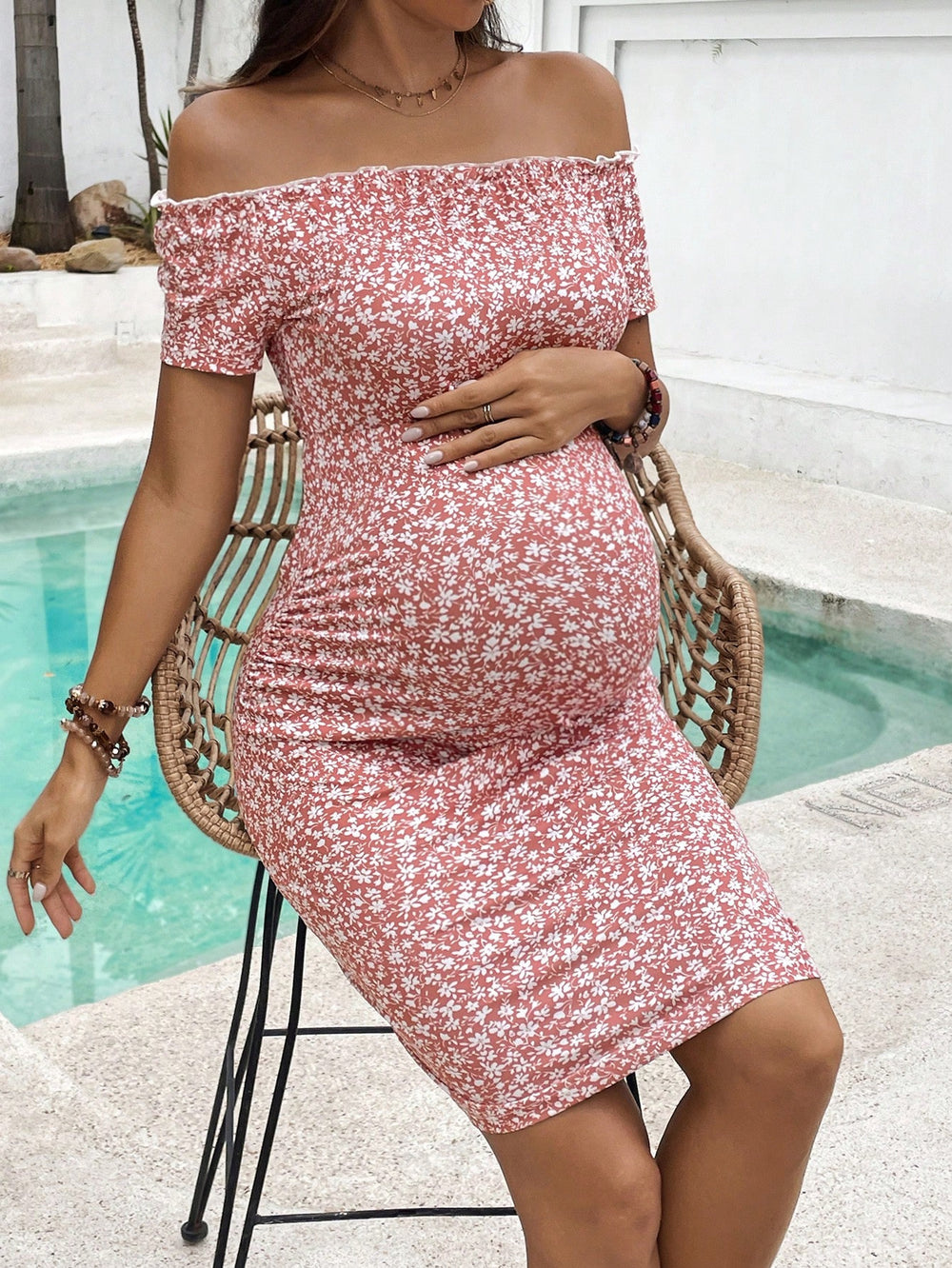 Zwangerschapsjurk zomer bloemenprint – off shoulder positiejurk