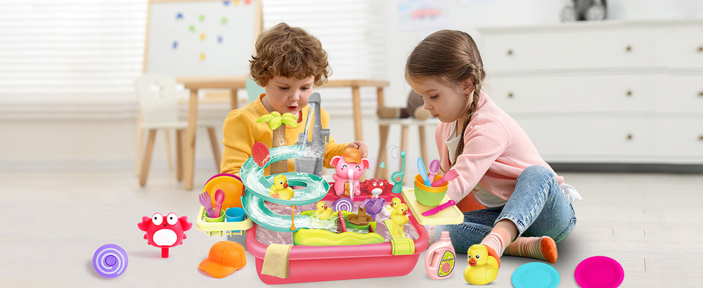 AquaFun PlayPark Waterspeeltafel – Educatief Waterspeelgoed met Fontein, Glijbaan & Dieren | Voor Binnen & Buiten | Leeftijd 2–6 Jaar