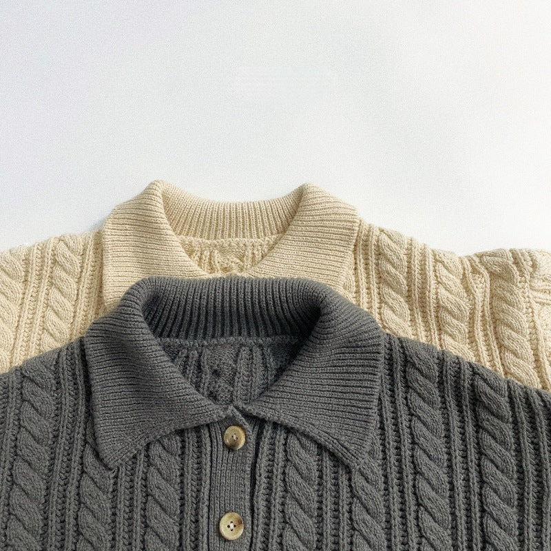 Gebreide Trui met Kabel - Pyi Unisex, Beige/Grijs, Katoen, Maat 0-6 Jaar-More For Mini