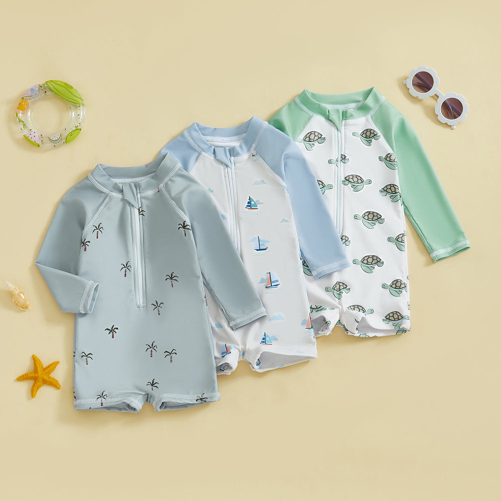 TurtlySafe Zwemromper Baby & Peuter | Lange Mouwen | UV-Bescherming | Schildpad, Palm of Boot Print | 3m-3jr